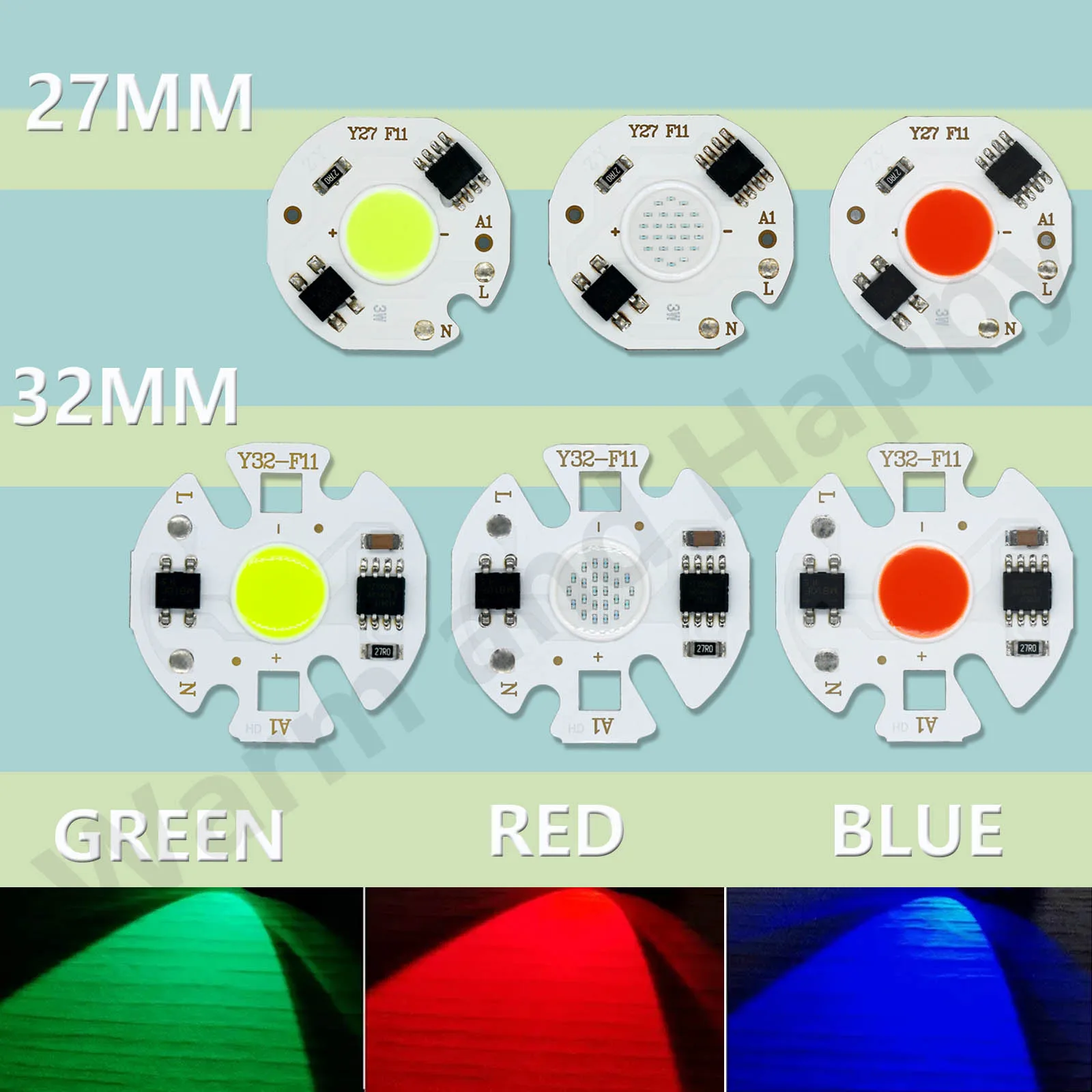 Chip LED COB 3W 5W 7W 9W 27MM 32MM Rosso Verde Blu AC220V Senza driver Adatto per faretti e sorgenti luminose da incasso