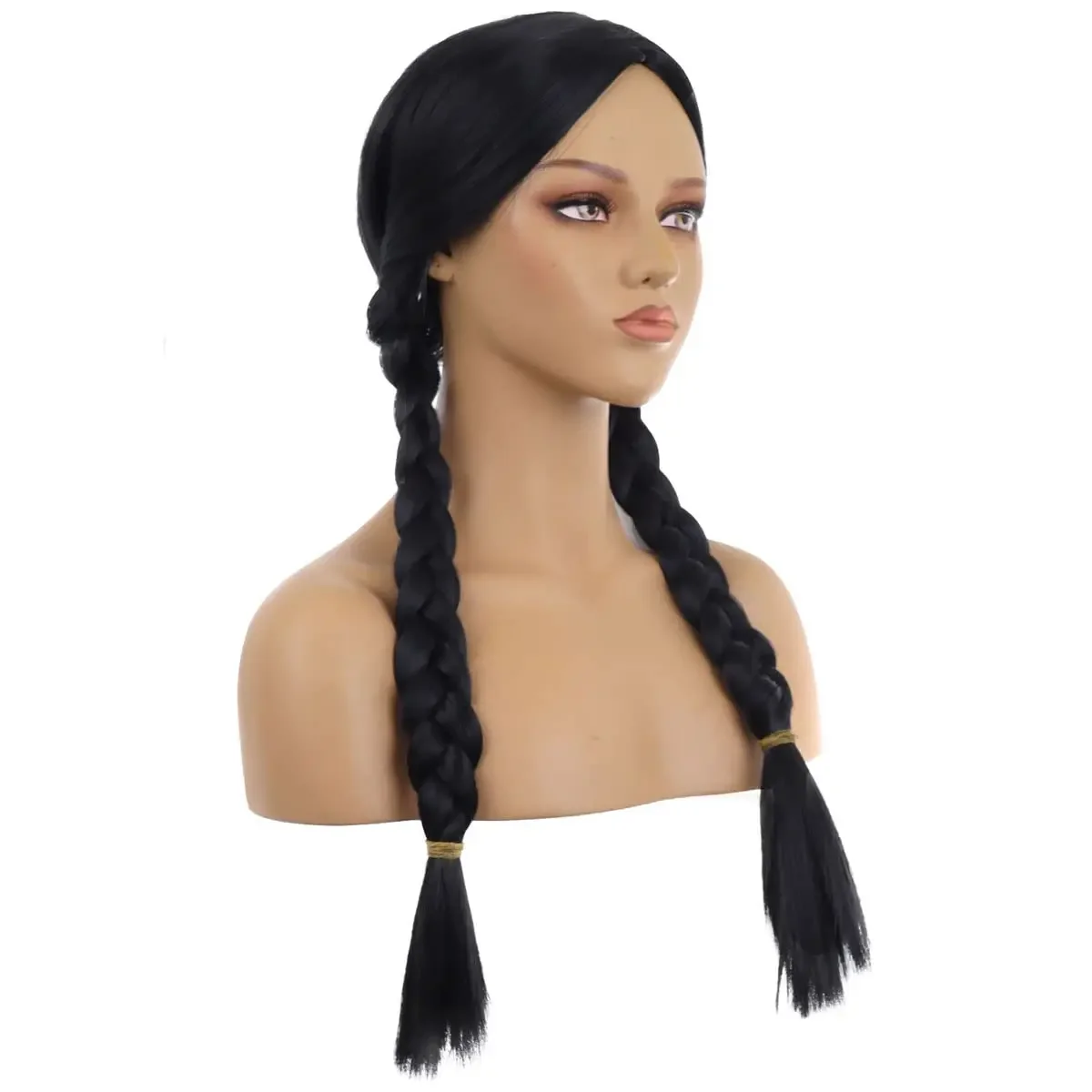 Czarna pleciona peruka Część środkowa Długa prosta czarna peruka z dwiema warkoczami Damska czarna rodzinna peruka do kostiumu cosplay