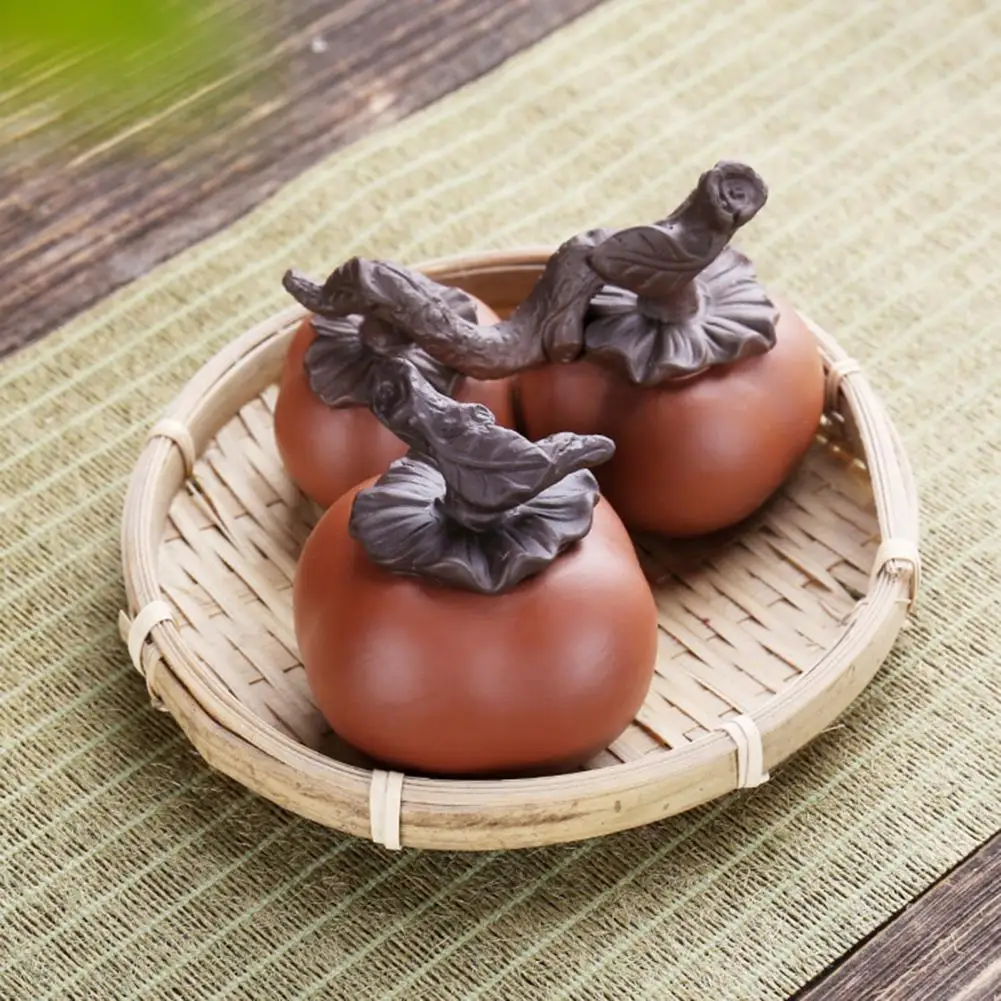 Purple Sand Tea Pet Handcrafted Purple Clay Persimmon Tea Pet Set for Wealth Nourishment Decorative Ornament for Home or for Tea