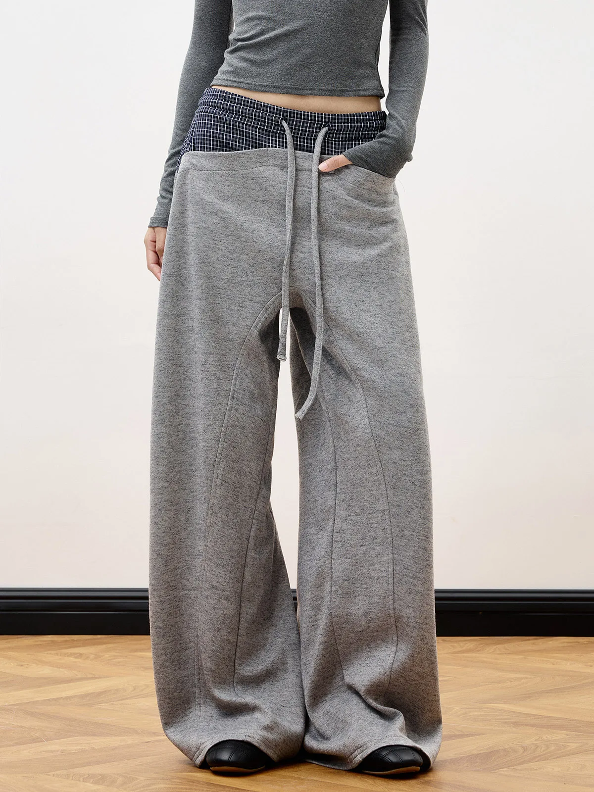 

Американские ретро-спортивные брюки в клетку с декоративными вставками и шнурком, унисекс, повседневные широкие брюки на все сезоны, свободного кроя