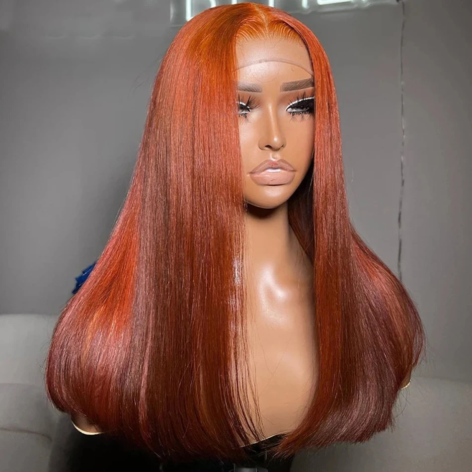 Reddish Brown Straight Lace Front Wig Human Hair 26 28 30 Inch 13x4 Transparent Orange Ginger Lace Frontal Human Hair Wigs