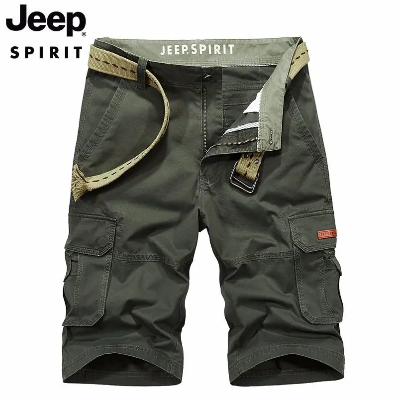 JEEP SPIRIT Men overalls shorts outdoor casual 100% cotton pants loose multi-pocket comfortable breathable five-point pants