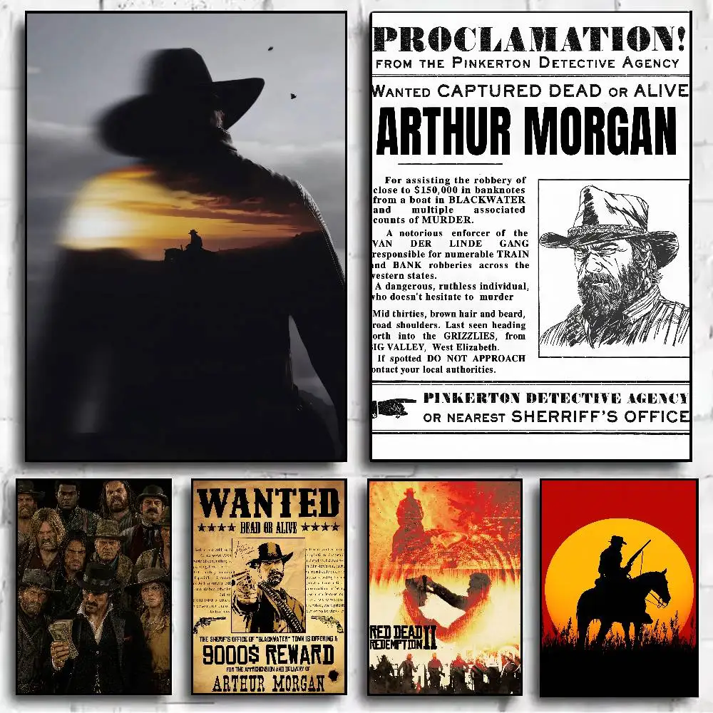 Cool 3A Game Red Dead Redemption 2 Gaming Poster Vintage Classic Video Games Painting Wall Art for Club Bar Game Room Home Decor