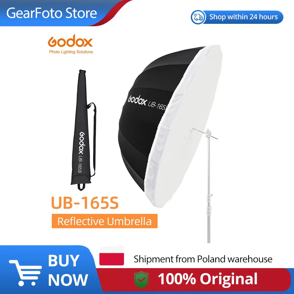 Godox UB-165S 65-inch 165cm Parabolische Zwarte Reflecterende Paraplu Studio Lichtparaplu met Zwart-Zilveren Diffusorhoesdoek