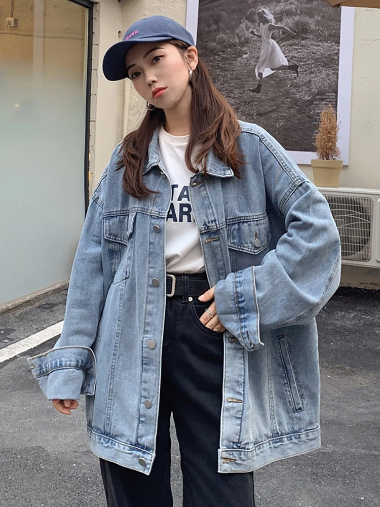 Women's Denim Jacket Autumn Winter plus Size Fashionable Long Sleeve Salt System Versatile Slimming Outerwear Trendy Top