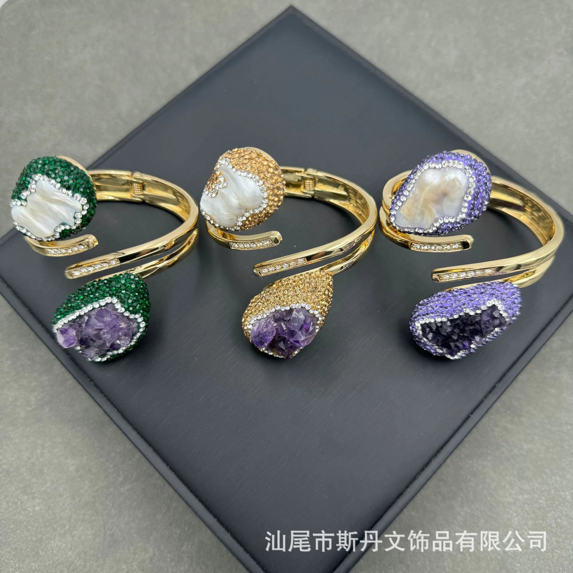 

New natural baroque pearl inlaid bracelet amethyst rough stone full amethyst color-preserving bracelet manufacturer wholesale
