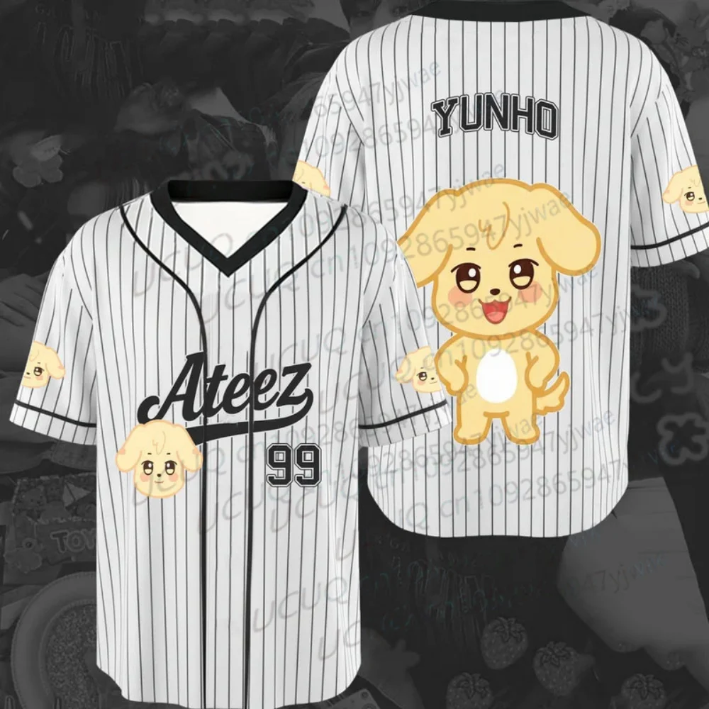 2026 Sommer Damen Mädchen Ateez Aniteez Charaktere 3D-Druck Grafik Herren T-Shirt K-Pop Fans Geschenke V-Ausschnitt Trikot – Detail 4