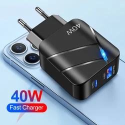 40W PD USB C 충전기 빠른 충전 QC 3.0 벽 충전기 어댑터 아이폰 14 13 삼성 Xiaomi USB 충전기 빠른 충전