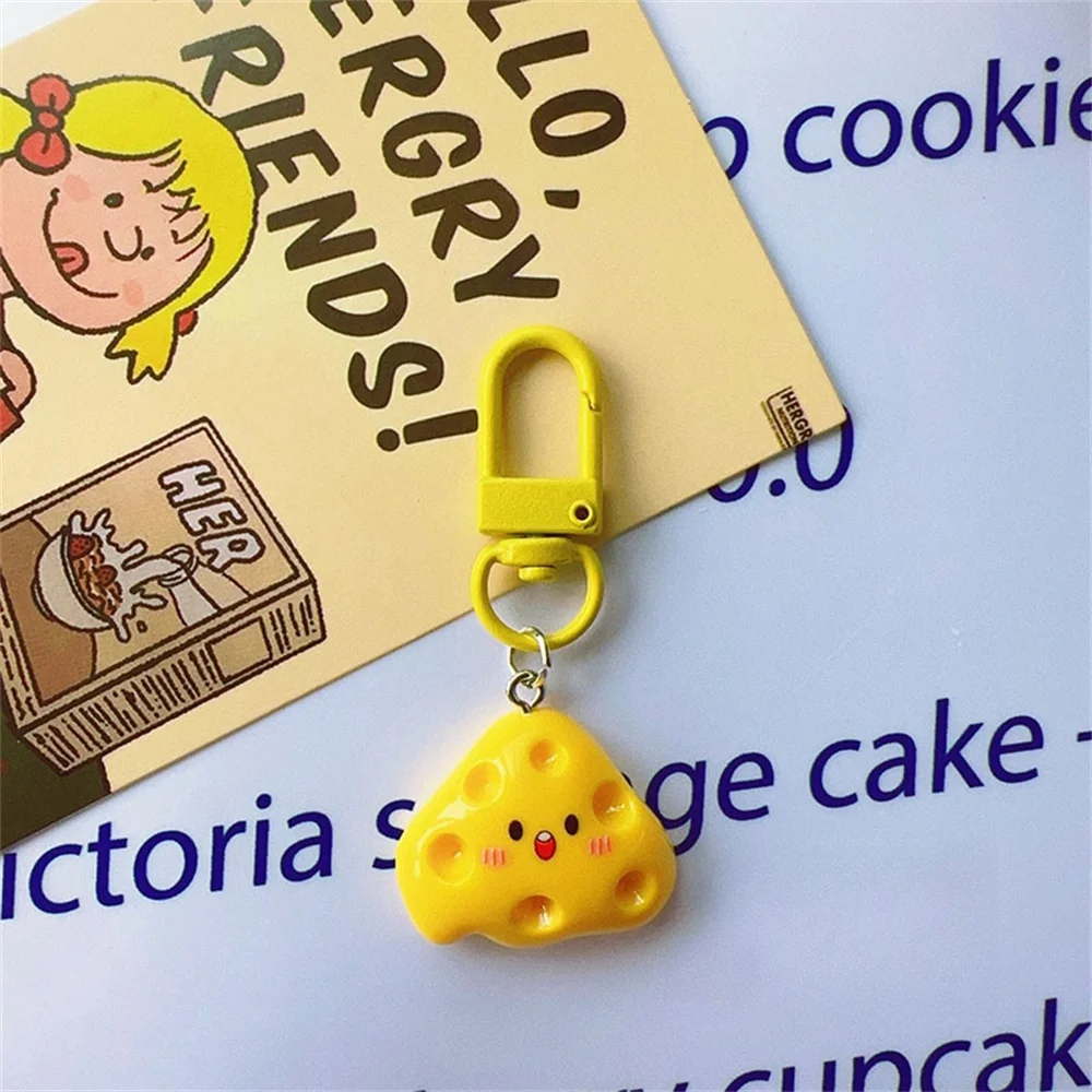 Cute Food Keychain Resin Egg Cheese Keyring Funny Key Holder Bag Pendant for Women Men Jewelry Accessories Gift