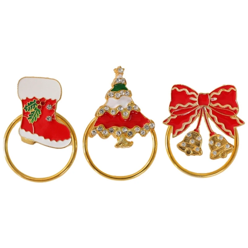 Christmas Napkin Wrap for Holiday Table Use, Enamel Look with Color Detail, Single Unit for Place Setting Rings B03E