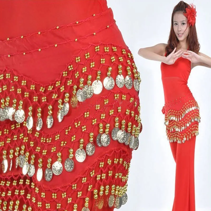 Fashion Belly Dance Waist Chain Costume Coins Skirt Belt Hip Wrap Professional Stage Clothing Girls and Women Dance Wear CC9342