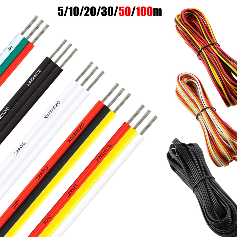 

3PIN Electrical Wires LED Cable 22 20 18 AWG 5/10/20/30/50/100m Tinned Copper Flexible Extension Wire For WS2811 LED Strip Light