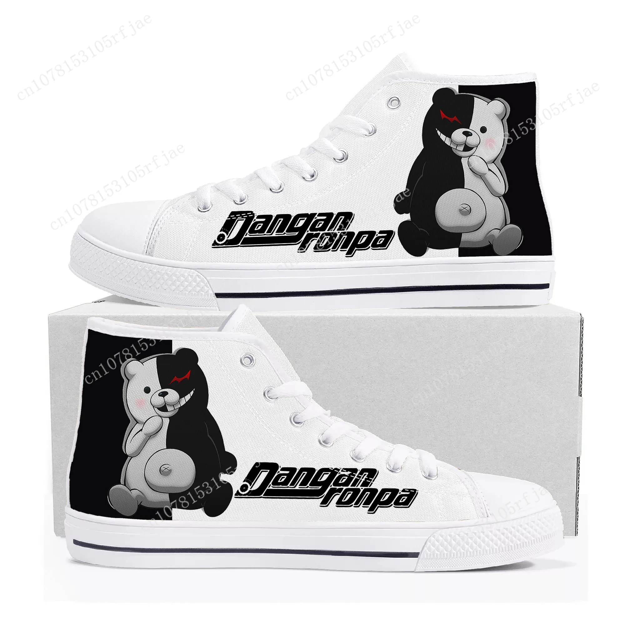 Cartoon Game Danganronpa Monokuma High Top Sneakers Mens Womens Teenager High Quality Canvas Shoes Casual Tailor Made Sneaker