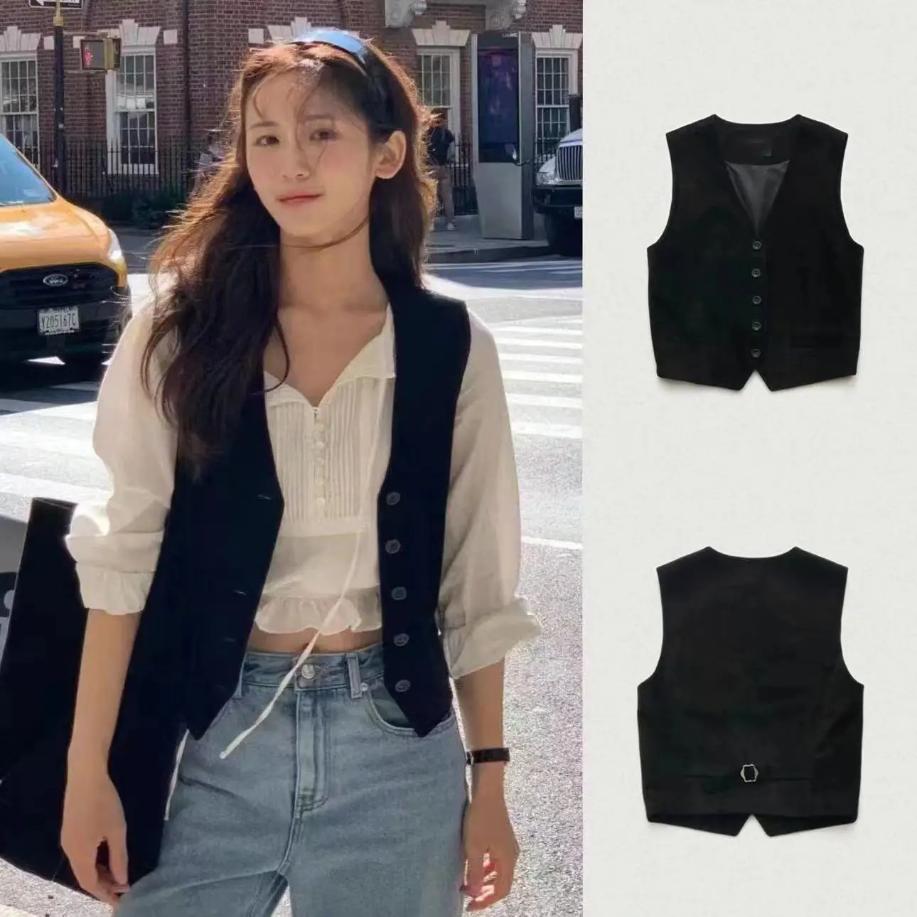 

Handmade Vintage Suede Vest Top Women's Faion Spring 2025 V-ne Regular Length Single Button Closure Alligator Pattern