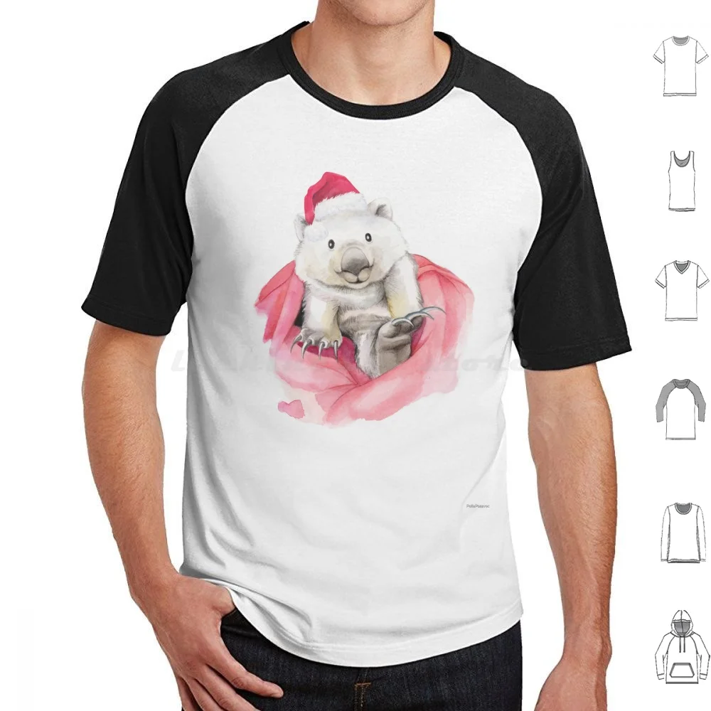 Christmas Wombat T Shirt 6xl Cotton Cool Tee Wombat Christmas Watercolour Australia Australian Aussie
