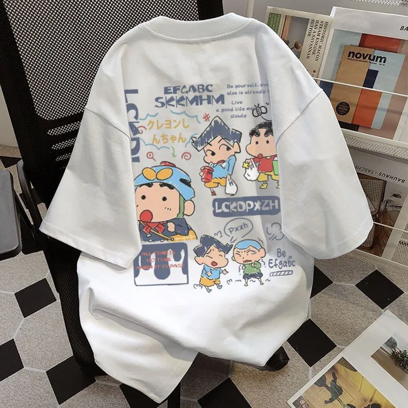 New Kawaii Cute Crayon Shin-Chan T-Shirt Oversized Summer Pure Cotton Round Neck T-Shirt Couple Short Sleeved Creative Gifts