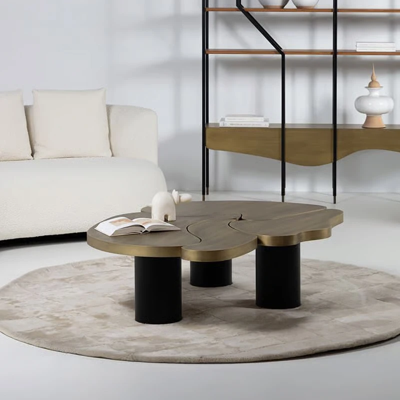 Coffee table living room stainless steel base, irregular center table metal legs sofa side table set