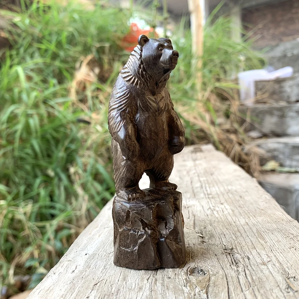 Wooden Bear Sculpture Ornament, Animal Theme, Artistic Style, Suitable for Holiday Decorations, Tabletop Decorations, Home Decor, Fireplace, Bedroom, New Year Gifts, Back-To-School Season Gifts