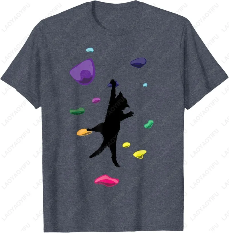 Fun Cat Climber Rock Climbing Gift for Men Women Cotton T-Shirt Sport Graphic Simple Style O-neck Printed Tops Kitten Lover Gift