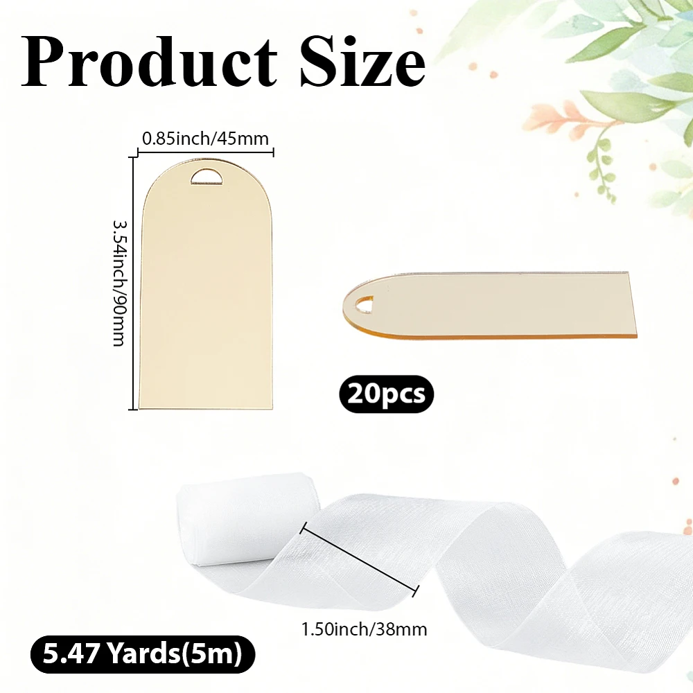20Pcs Gold Mirror Place Cards Acrylic Table Name Tags 3.5 x 1.8 Inch Wedding Setting Reserved Signs DIY Blank Hanging Card
