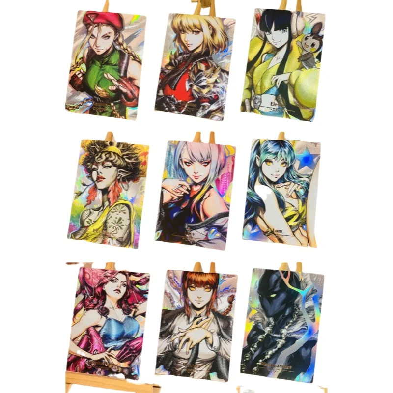 9 fogli Flash Card Chunli Madoka Marin Cammy Elesa Lucy Diy Dazzle Light Series Action Toy Figures Anime Game Collection regali