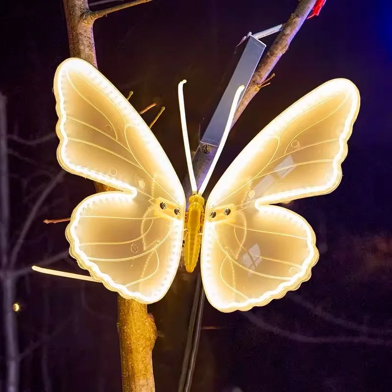 Moving, illuminated butterfly lights - perfect for park and garden landscape lighting, and dynamic insect decor for scenic area