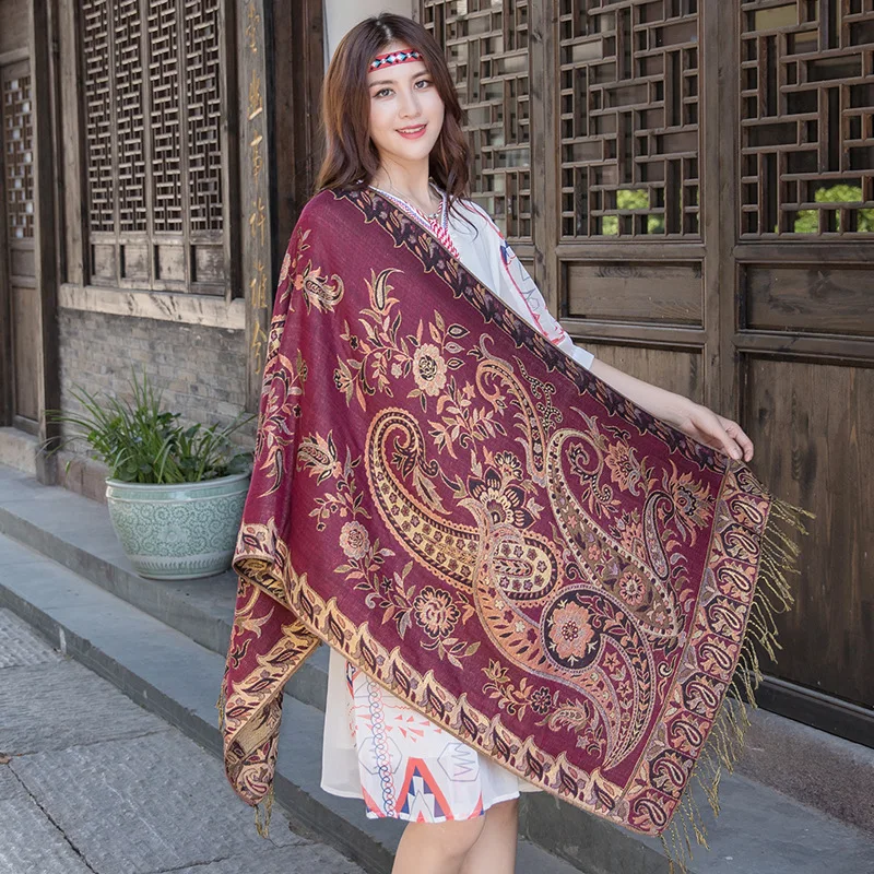 Bohe Style Paisley Women Jacquard Scarf Winter Warm Long Soft Shawls and Wraps for Lady Blanket Tassel Pashmina Ethnic Scarves