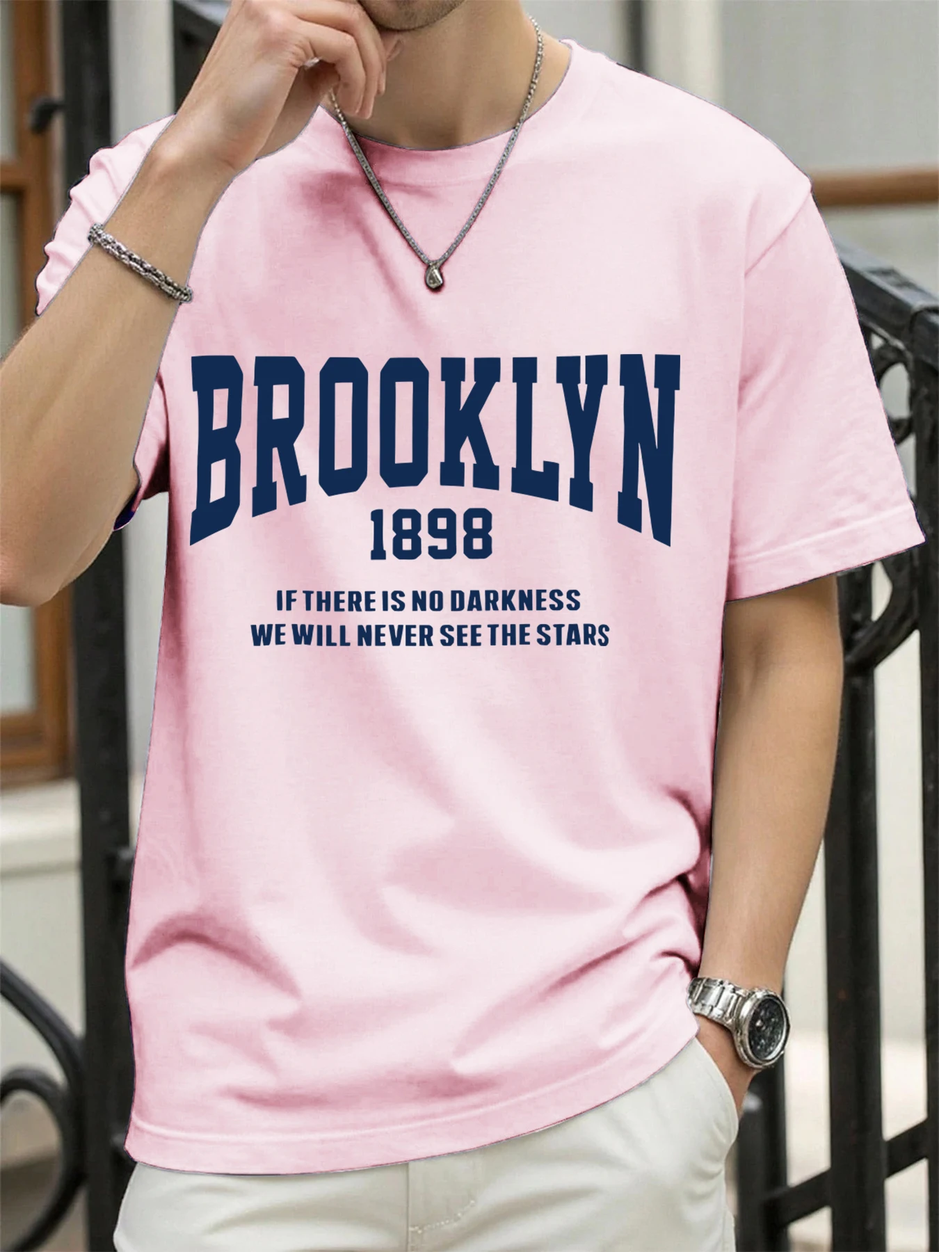 Brooklyn New York 1898 Print T-Shirts Herren All-Match Baumwolle Basics T-Shirt Weich Sommer Neu Kurzarm O-Ausschnitt Lose Casual Top
