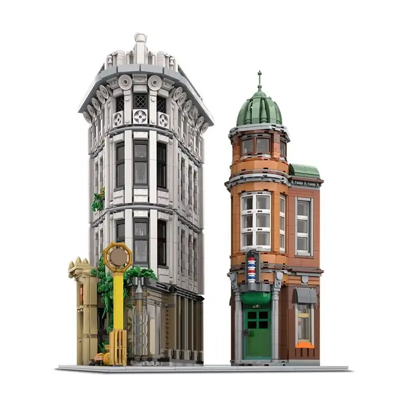 MOC Flatiron Edifice Barber Shop Headquarters Building Blocks Set Modern Architecture House Idea Bricks Idea Toys Adult Gifts