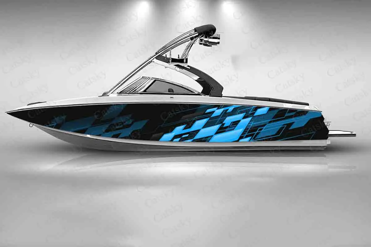 Blue Abstract Graffiti Graphic Boat Fashion Sticker Packaging Waterproof Custom Ship Number Sticker Wrap Vinyl Decal Decoration