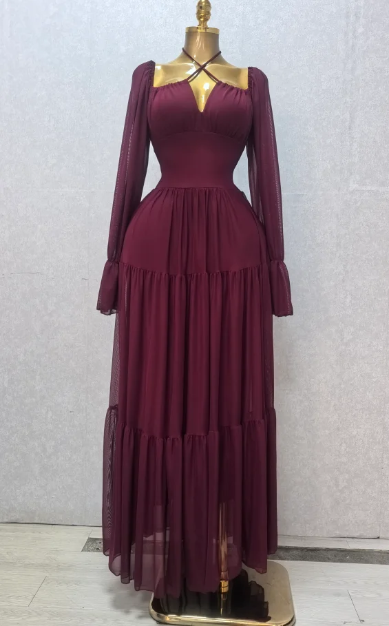 CM.YAYA 2026 Fall Winter Women Long Sleeve Slash Neck Long Maxi Dress Slim Evening Birthday Trendy Sexy Vacation Party Dresses
