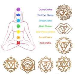 7PCS/SET Wooden Seven-chakra Hollowed Wall Hanging Wiccan Decor Home Yoga Meditation Handicraft Accessories Decoration Pendant