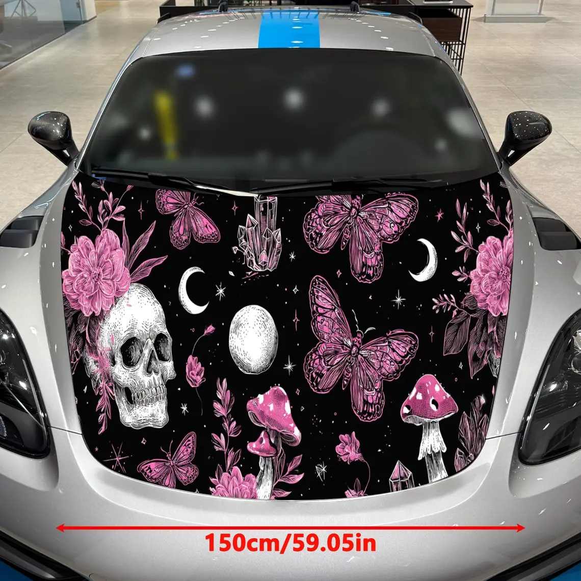 Dark Gothic Style Pink Mushroom Moon Butterfly Skull Elements Car Hood Vinyl Stickers Car Surface Protection Decal Car Decoratio