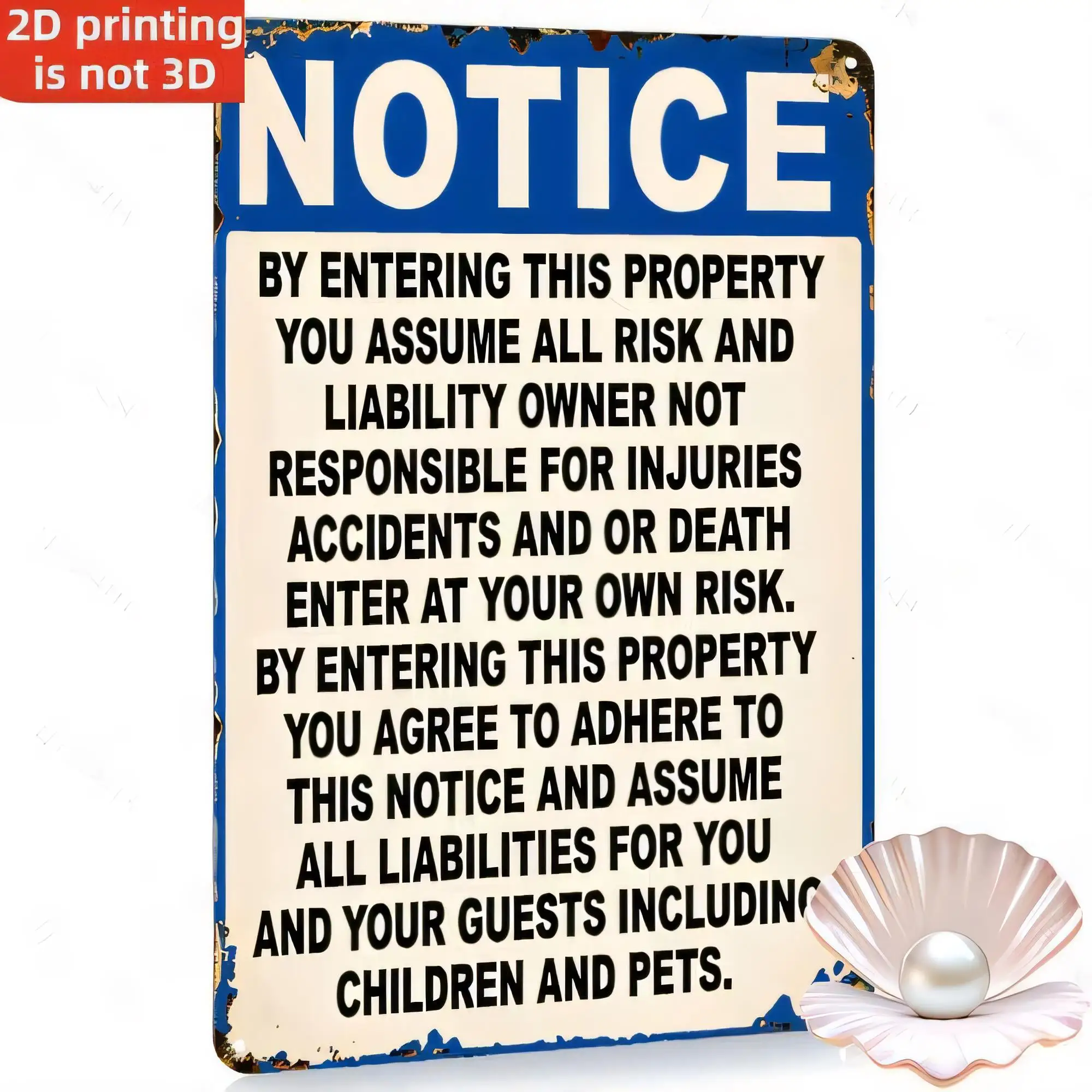Notice Entering This Property You Assume All Risk Tin Sign, Funny Warning Metal Sign for Home Bathroom Kitchen Garage Wall Decor
