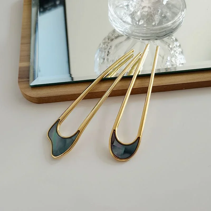 Hair Accessories Metal U Shape Hair Stick For Women Silver Gold Color Elegant Shell Enamel Hairpin Female Headwear Gifts