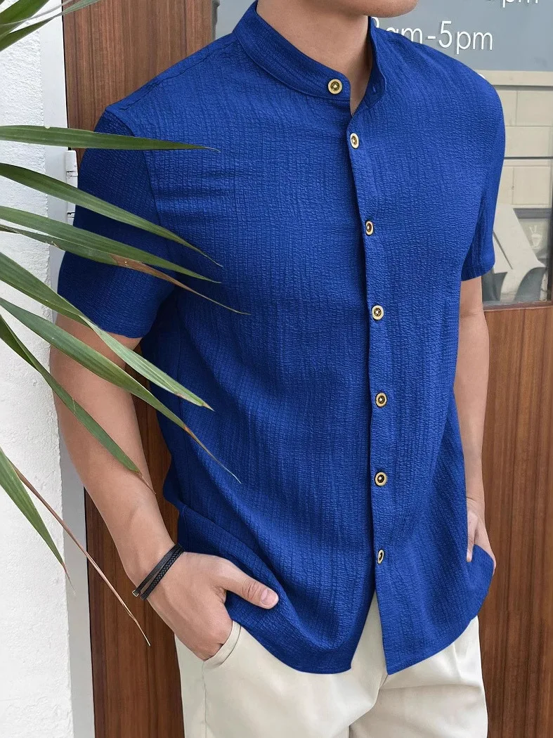 

Casual Color ort Sve irt Men's Open Cardigan Sle Breathable Cotton Summer Faion Commute Wind Ultra ort Length