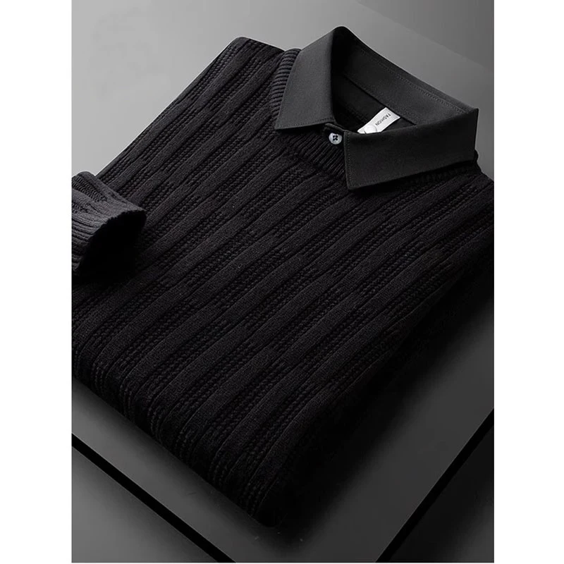 

Мужской роскошный приталенный вязаный свитер с длинным рукавом, осенне-зимний дизайн, вертикальные полосы, комплект из двух предметов, с отложным воротником, базовый.