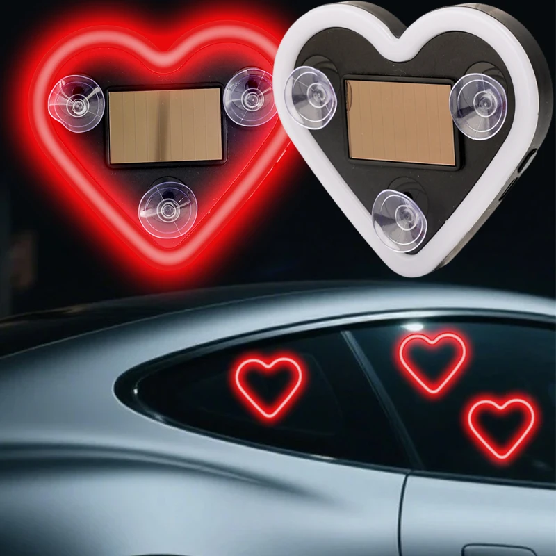 

Car LED Window Decoration Heart Neon Light Suction Cup Fixed Luminous Heart Solar Ambient Neon Light Car Lights Accessories