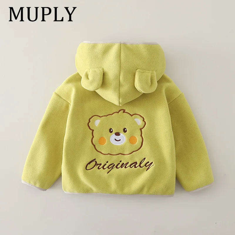 Kids Warm Fleece Hooded Coat Autumn Winter 3D Bear Ear Zip‑Up Jacket Cute Cartoon Outerwear For Toddler Boys Girls
