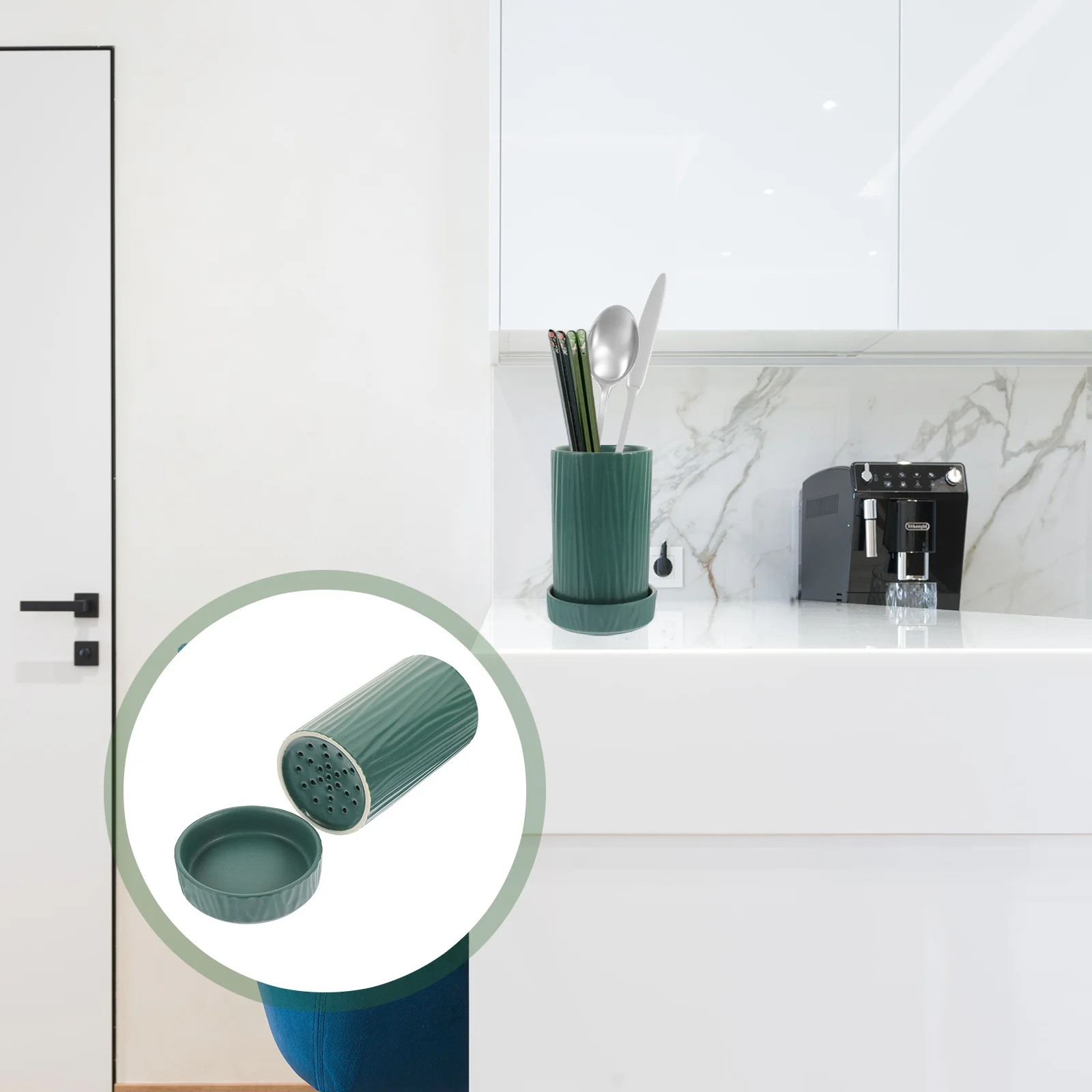 

Ceramic Cutlery Holder Countertop Stable Heavy Stylish Simple Appearance Space Saving Drainable Flatware Storage Kitchen