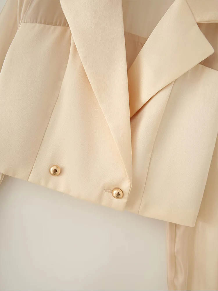 European style new women's fashion versatile root yarn splicing satin double-breasted versatile short light suit