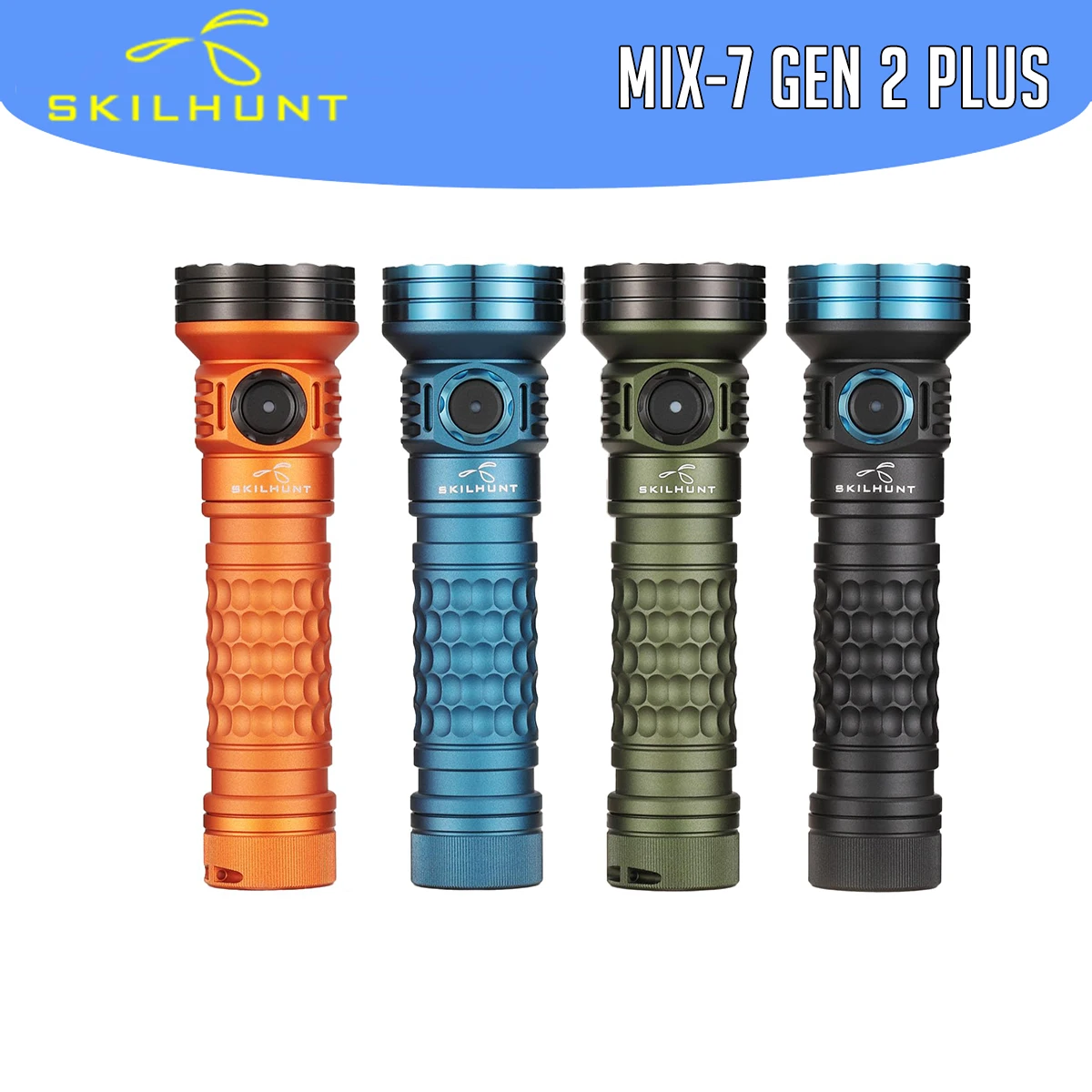 

SKILHUNT ESKET MiX-7 Gen 2 Plus Multi-color 2000 lumens 18650 Magnetic Charging LED Flashlight Tactical Flashlight