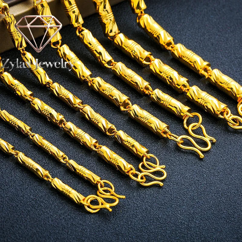 

Zylax Jewelry Luxury 24K 9999 Pure Gold real gold Men's Women's Solid Cylinder Necklace