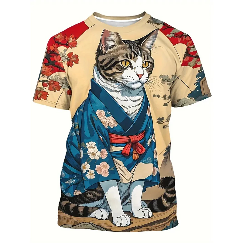 Cat Pattern Funny T-shirt Men\'s Clothing Fashion Japan Cosplay Anime T Shirts Daily Casual Sports Kid Street Popular Tee Top