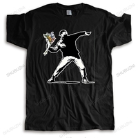 Hot sale men streetwear t shirt cotton tshirt Men Flower Thrower Banksy Panda Guns Urban Art Funny summer Top Tees Mens Tshirt