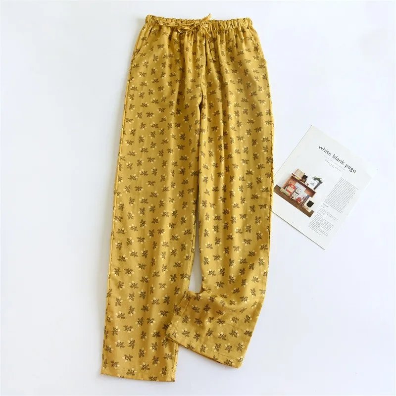 Pantalones de pijama finos con estampado Floral para mujer, pantalones de algodón para el hogar, ropa de habitación para dormir, primavera y otoño