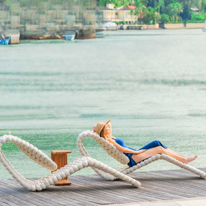 Outdoor villa swimming pool, bed, waterproof and sunscreen courtyard garden rattan lounge chair