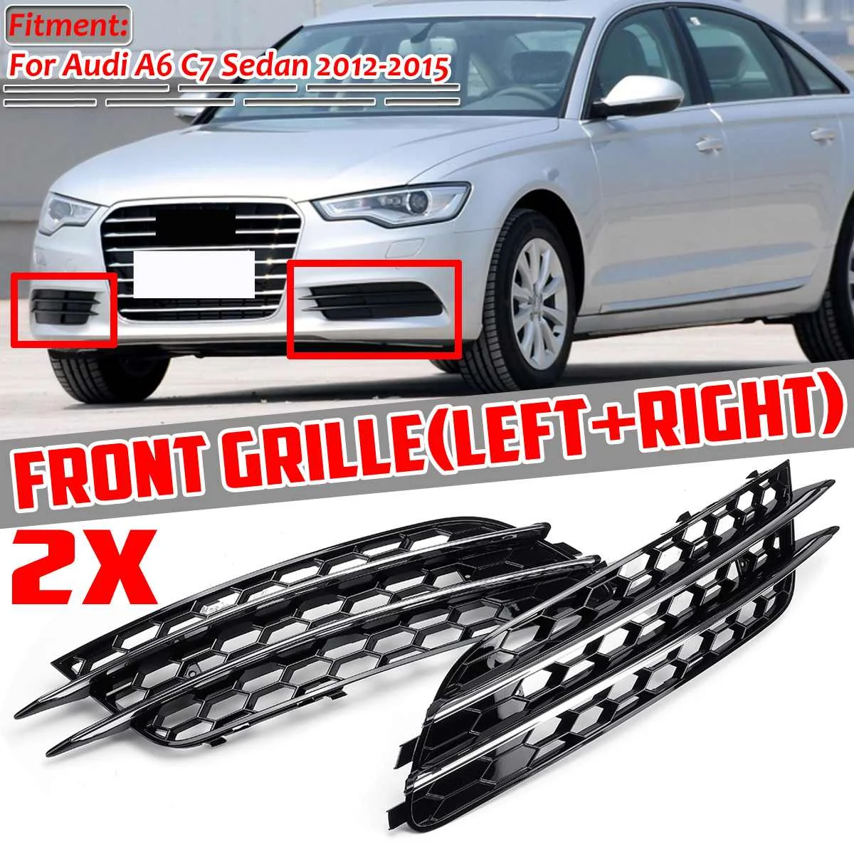 Chrome/Black Car Front Fog Light Grille Fog Lamp Grille Cover Trim For Audi A6 C7 Sedan 2012-2015 Only Fit Standard bumper Model