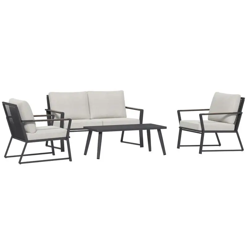 

4-Pc Patio Furniture Set, Aluminum Outdoor Sofa Set with Armchairs, Loveseat, Coffee Table & Cushions, Cream White Color