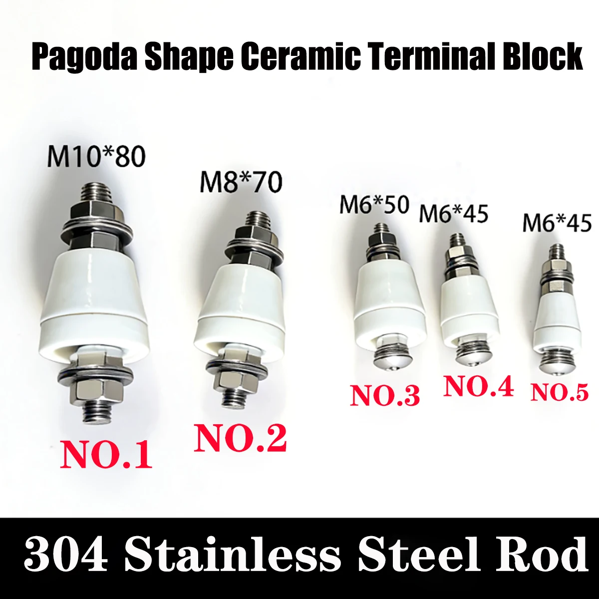 5pcs Pagoda Cone Ceramic Insulator Terminal with 304 Stainless Steel Screw High Temp High Voltage For Heater Transformer